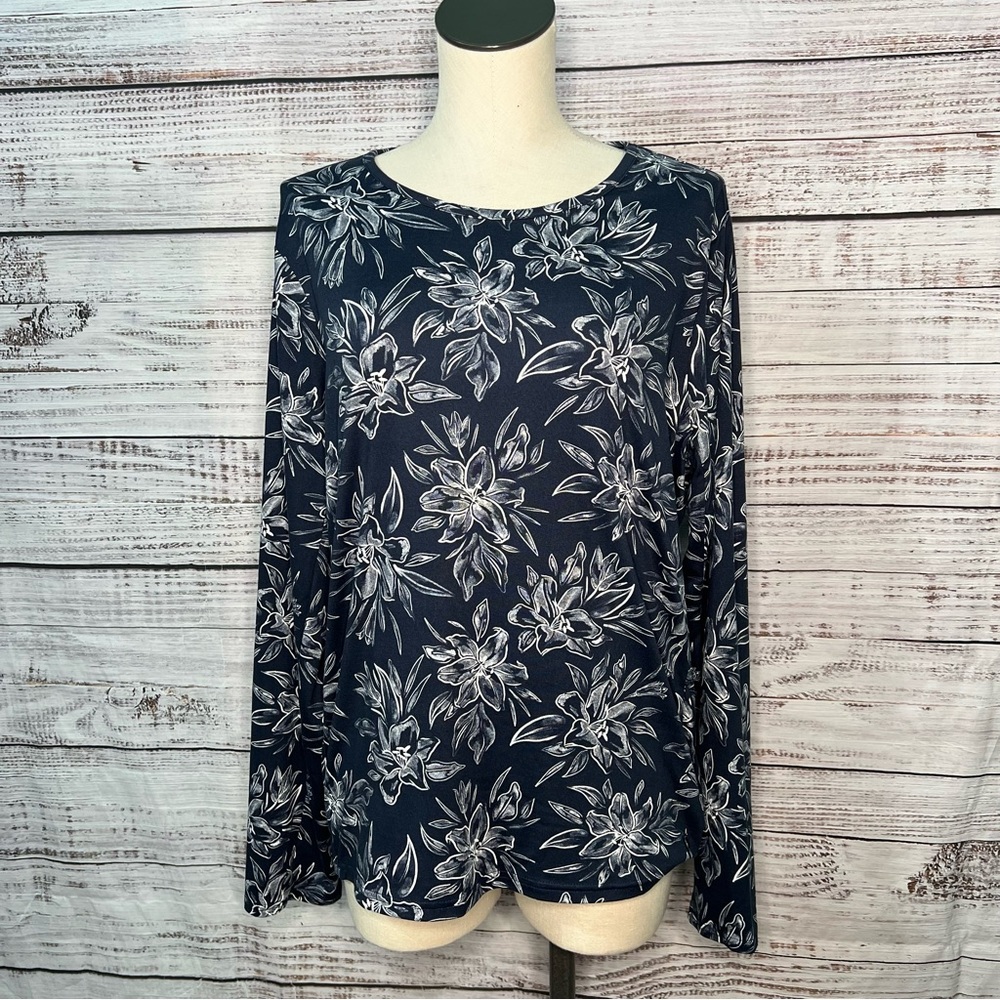 Hang Ten XXL Solara Long Sleeve Sun Tee Navy Floral Print UPF‎ 50+